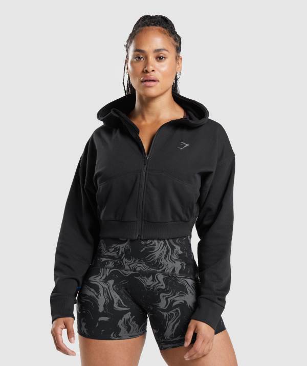 Damske Mikiny S Kapucňou Gymshark GS Power Cropped Zip Čierne | VW1350679